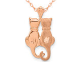 14K Rose Pink Gold Sitting Cats  Pendant Necklace with Chain